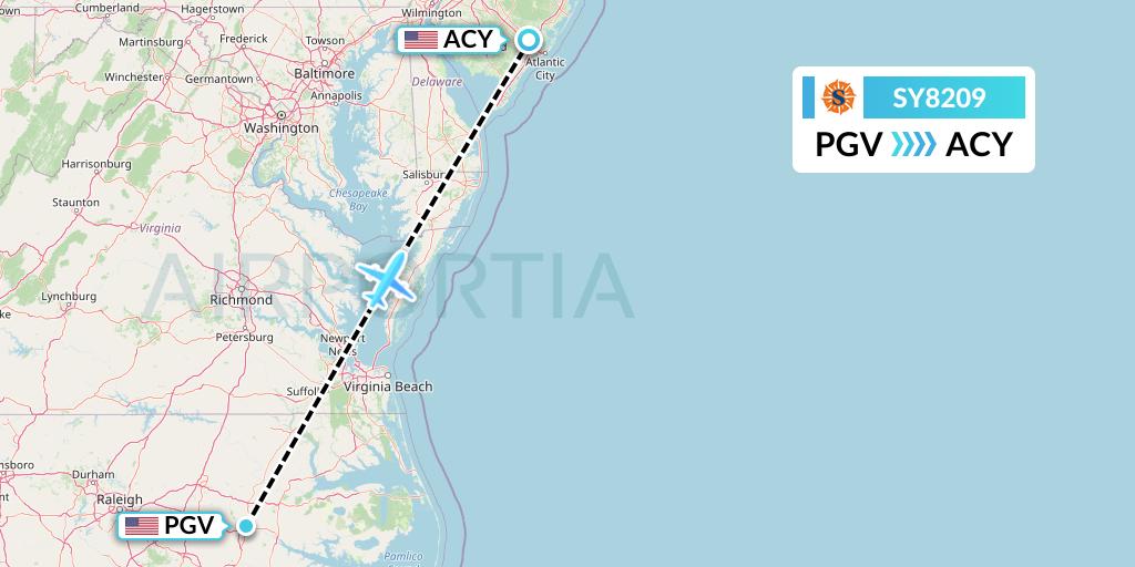 SY8209 Sun Country Airlines Flight Map: Greenville to Atlantic City