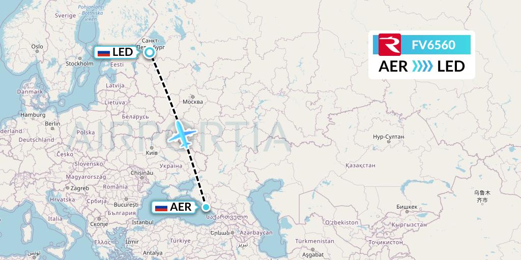FV6560 Rossiya Flight Map: Sochi to St. Petersburg
