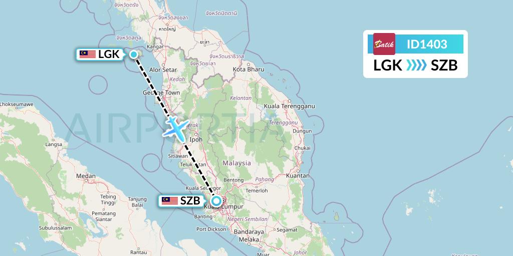 ID1403 Batik Air Flight Map: Langkawi to Kuala Lumpur