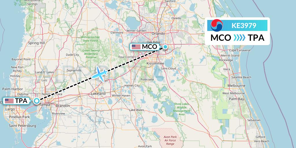 KE3979 Korean Air Flight Map: Orlando to Tampa