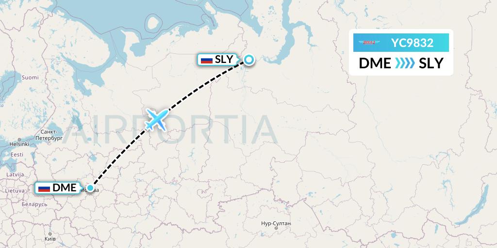 YC9832 Yamal Airlines Flight Map: Moscow to Salekhard