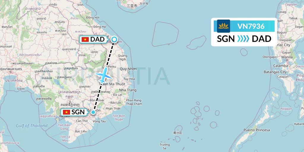 VN7936 Vietnam Airlines Flight Map: Ho Chi Minh City to Da Nang