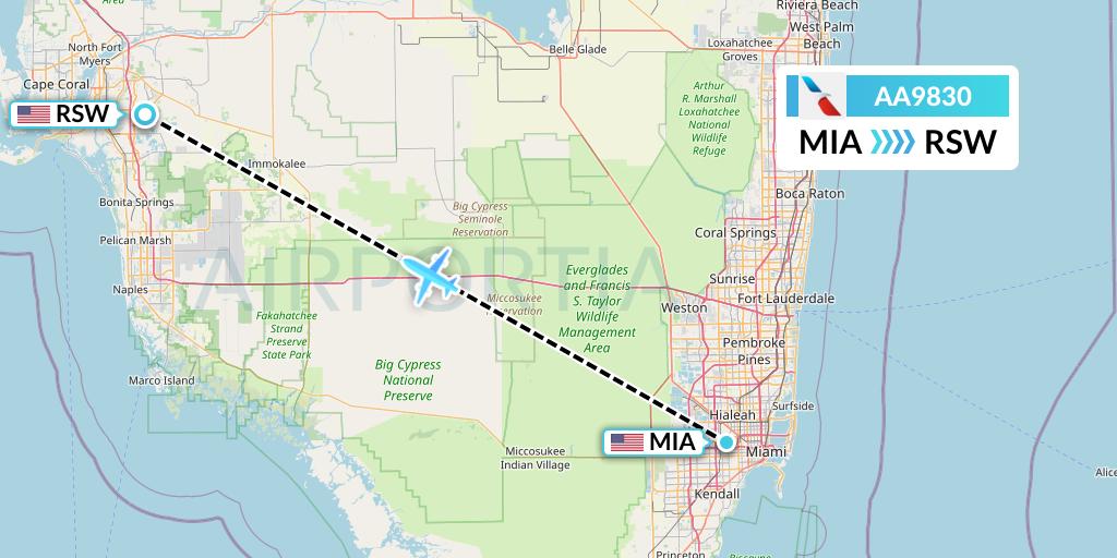AA9830 American Airlines Flight Map: Miami to Fort Myers