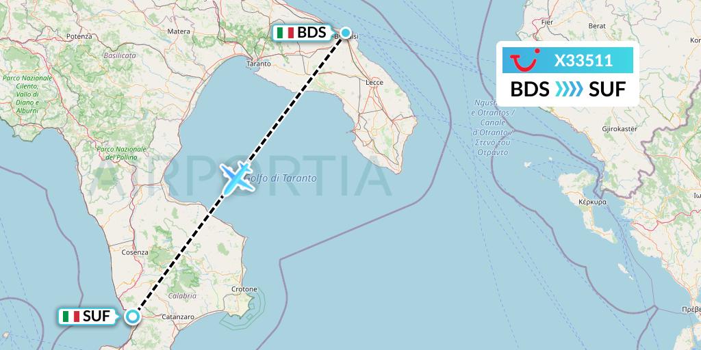 X33511 TUI fly Germany Flight Map: Brindisi to Lamezia Terme