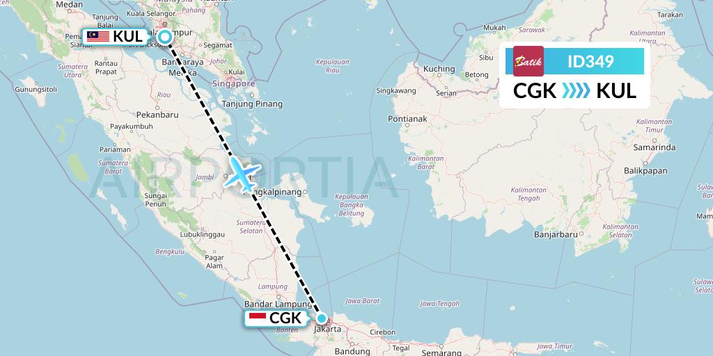 ID349 Batik Air Flight Map: Jakarta to Kuala Lumpur