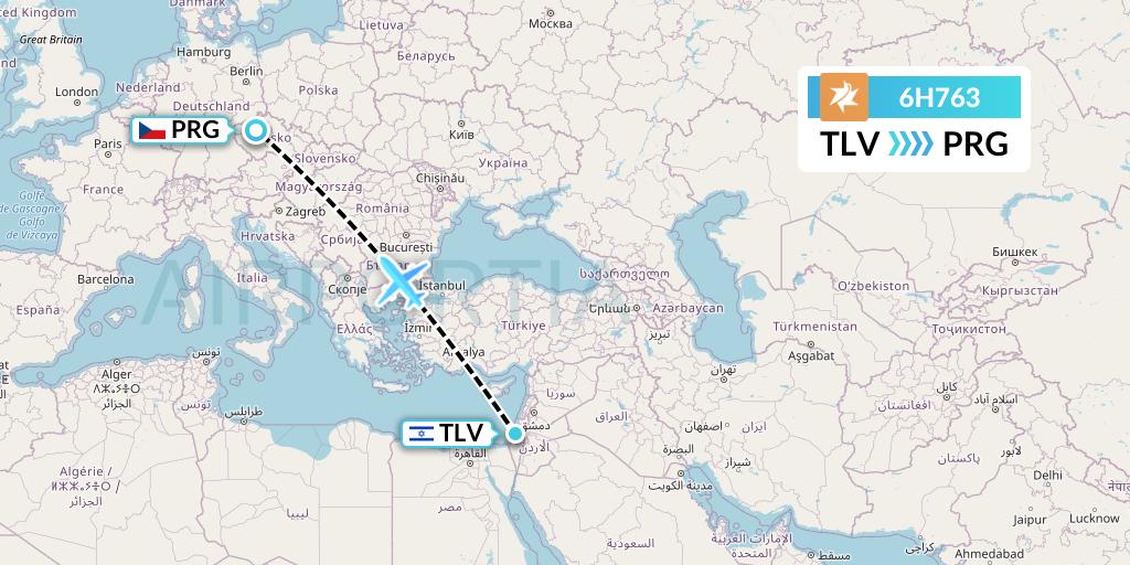 6H763 Israir Airlines Flight Map: Tel Aviv to Prague