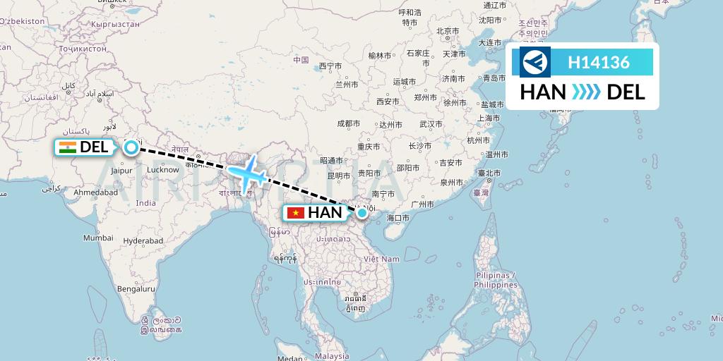 H14136 Hahn Air Systems Flight Map: Hanoi to Delhi