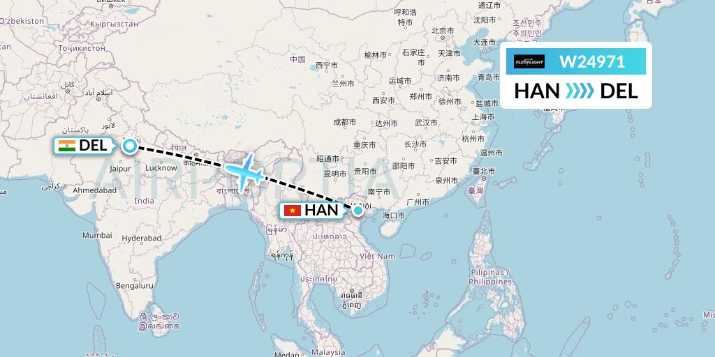 W24971 Flex Flight Flight Map: Hanoi to Delhi