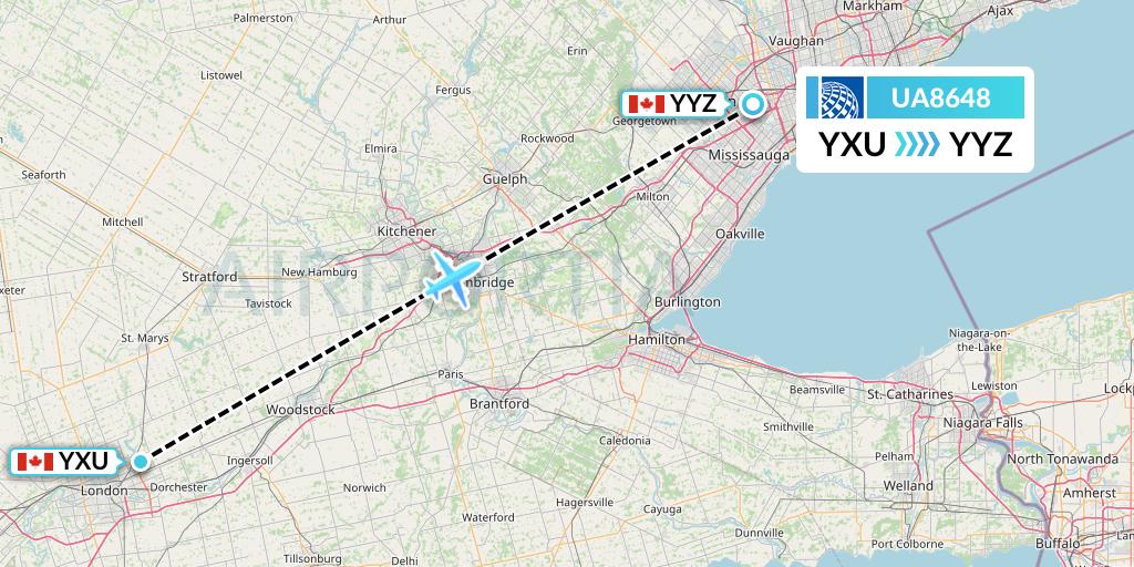 UA8648 United Airlines Flight Map: London to Toronto