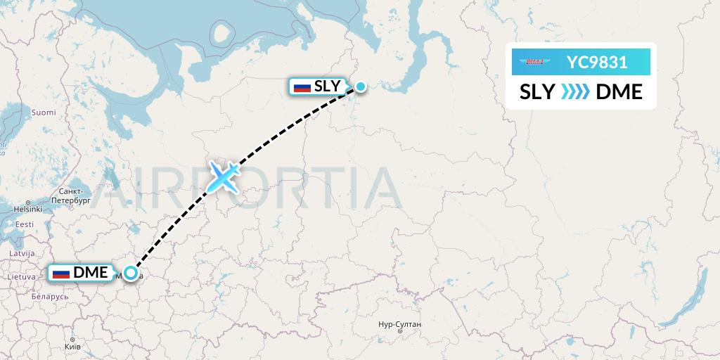 YC9831 Yamal Airlines Flight Map: Salekhard to Moscow