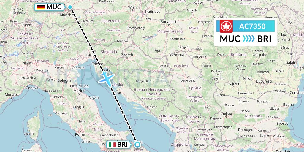 AC7350 Air Canada Flight Map: Munich to Bari