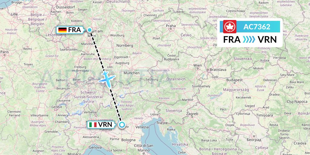 AC7362 Air Canada Flight Map: Frankfurt to Verona