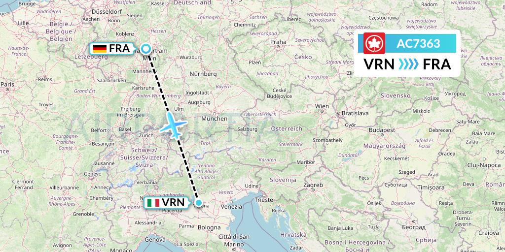 AC7363 Air Canada Flight Map: Verona to Frankfurt