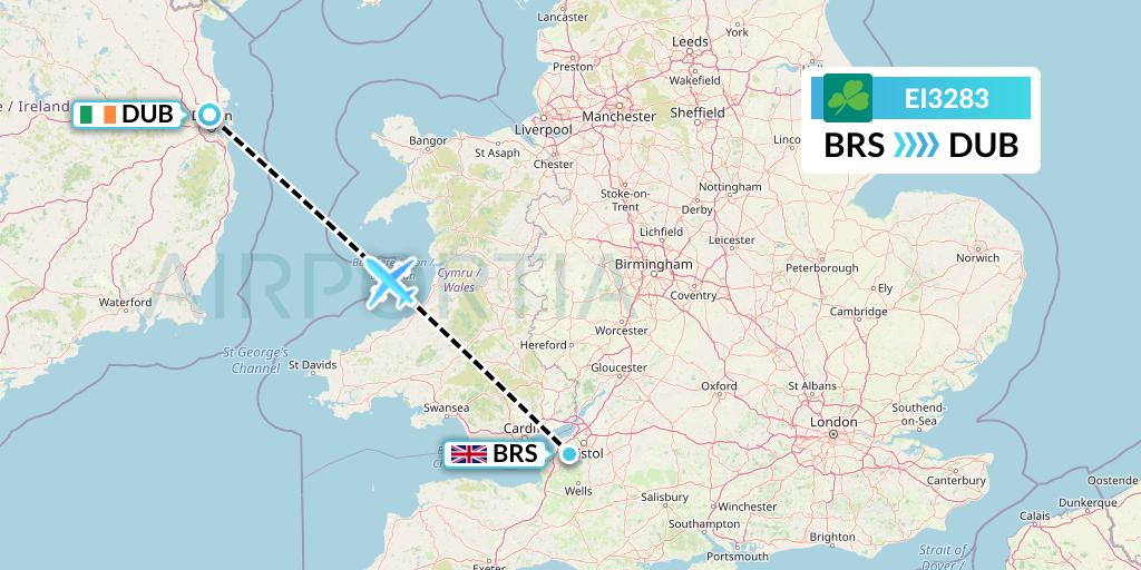 EI3283 Aer Lingus Flight Map: Bristol to Dublin