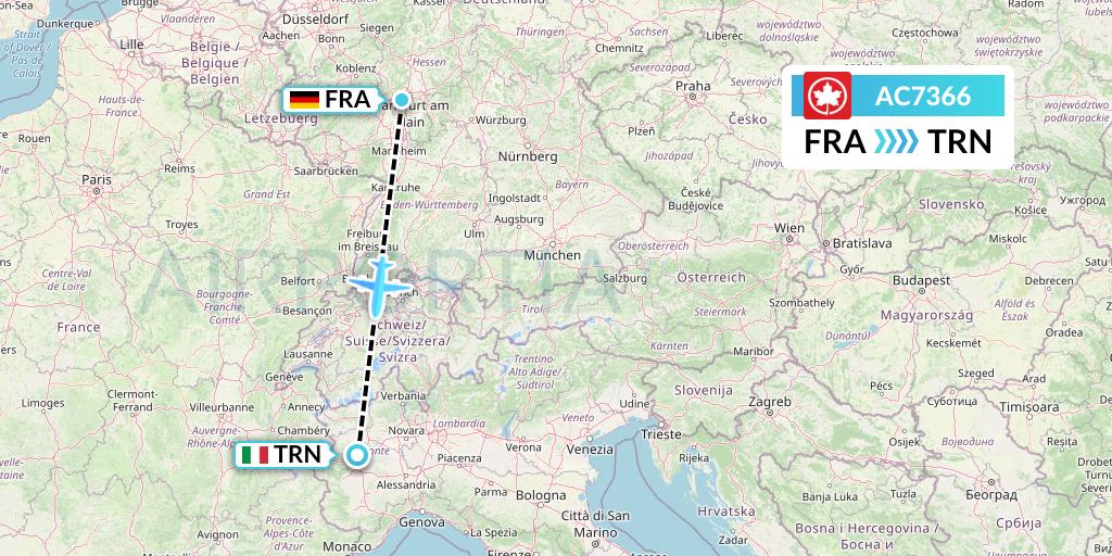 AC7366 Air Canada Flight Map: Frankfurt to Turin