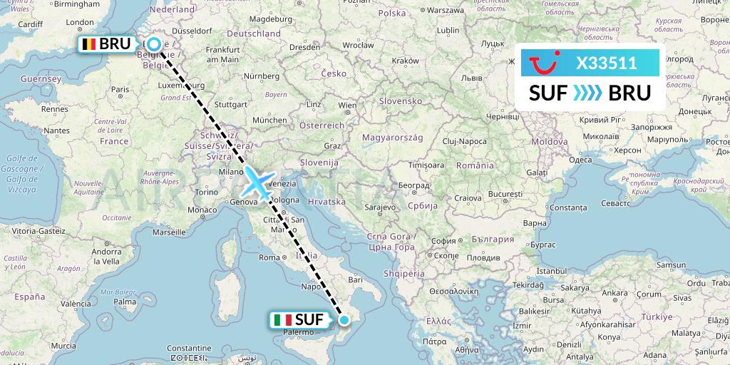 X33511 TUI fly Germany Flight Map: Lamezia Terme to Brussels