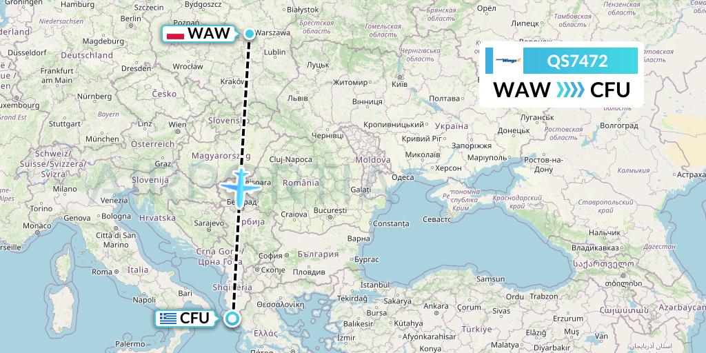 QS7472 Smartwings Flight Map: Warsaw to Corfu