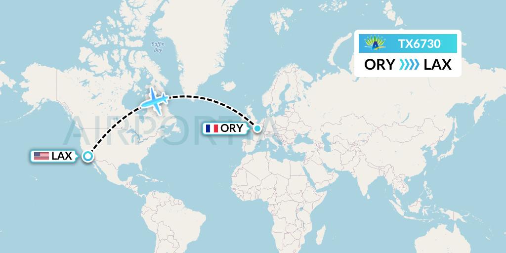 TX6730 Air Caraibes Flight Map: Paris to Los Angeles