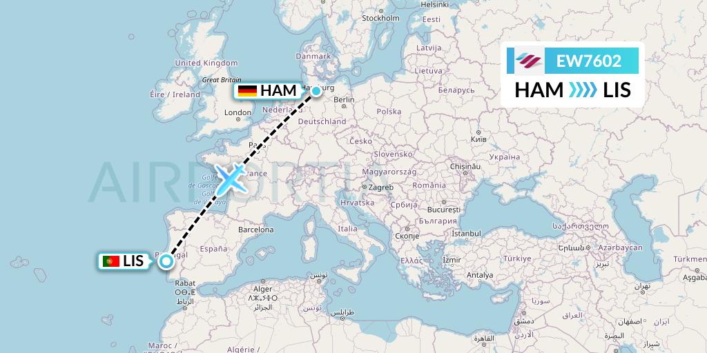 EW7602 Eurowings Flight Map: Hamburg to Lisbon