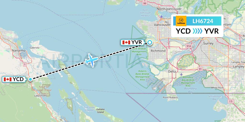 LH6724 Lufthansa Flight Map: Nanaimo to Vancouver