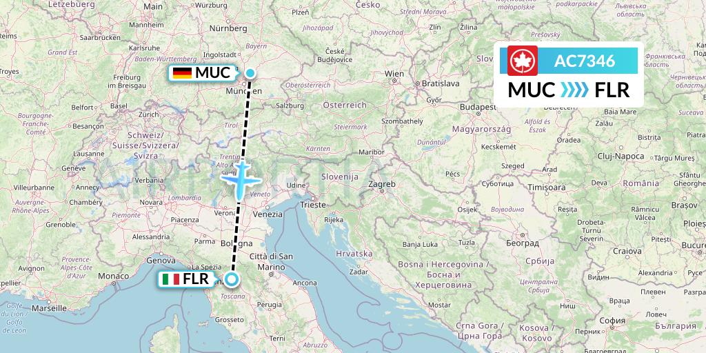 AC7346 Air Canada Flight Map: Munich to Florence