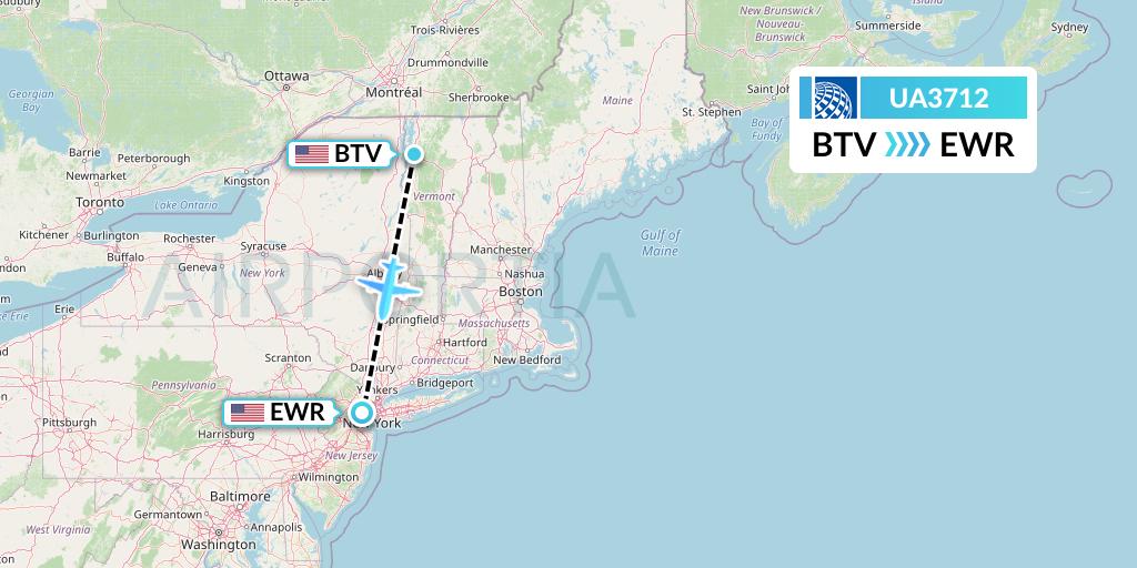 UA3712 United Airlines Flight Map: Burlington to New York
