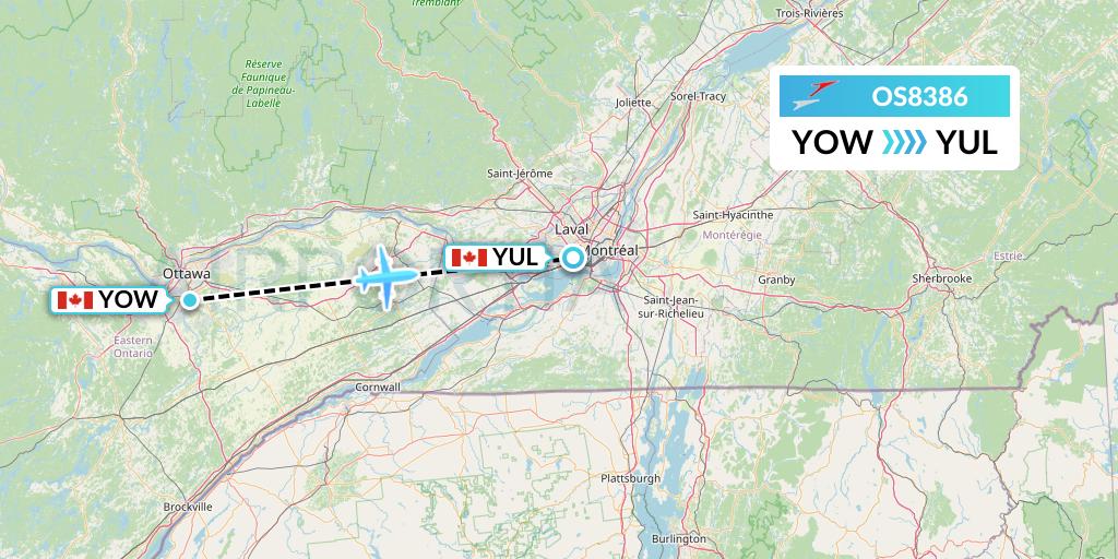 OS8386 Austrian Airlines Flight Map: Ottawa to Montreal