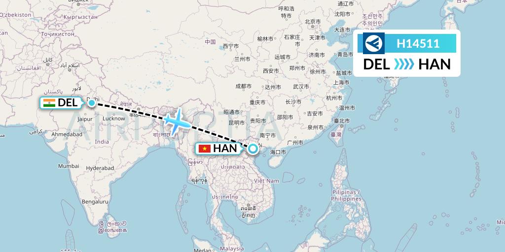 H14511 Hahn Air Systems Flight Map: Delhi to Hanoi