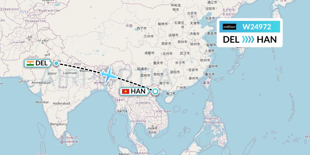 W24972 Flex Flight Flight Map: Delhi to Hanoi
