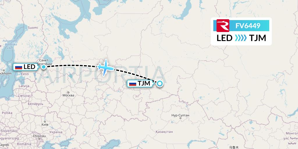FV6449 Rossiya Flight Map: St. Petersburg to Tyumen