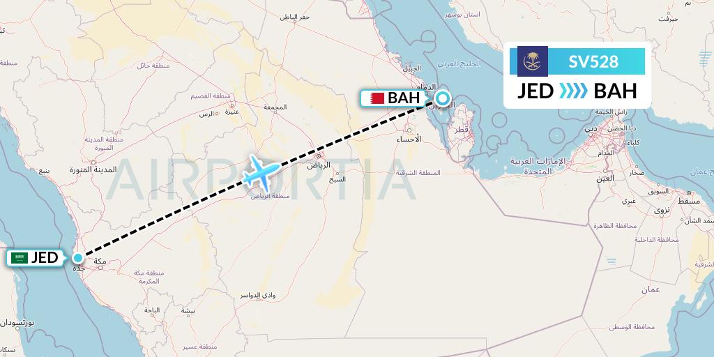 SV528 Saudi Arabian Airlines Flight Map: Jeddah to Bahrain