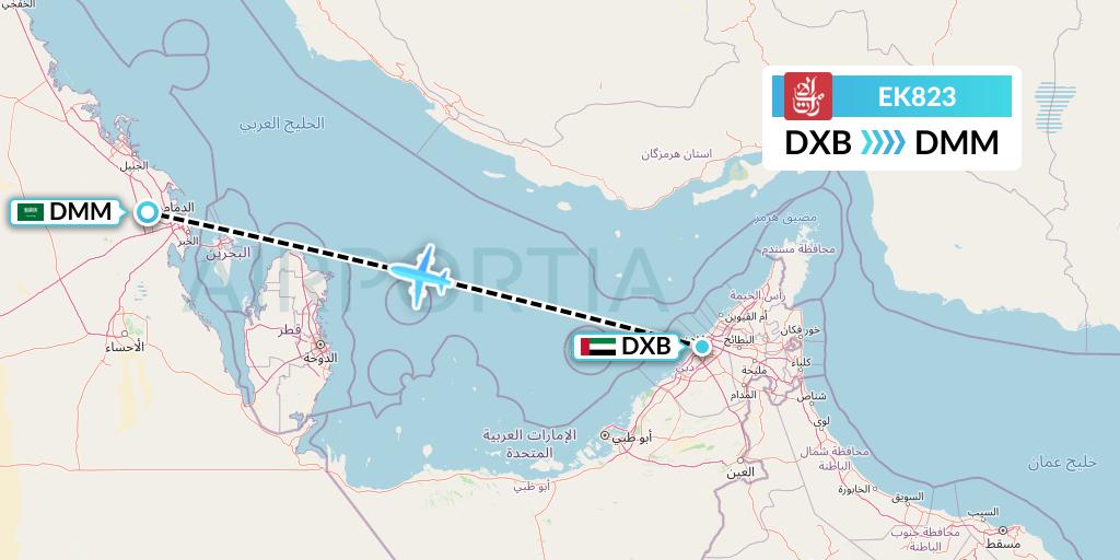 EK823 Emirates Flight Map: Dubai to Dammam