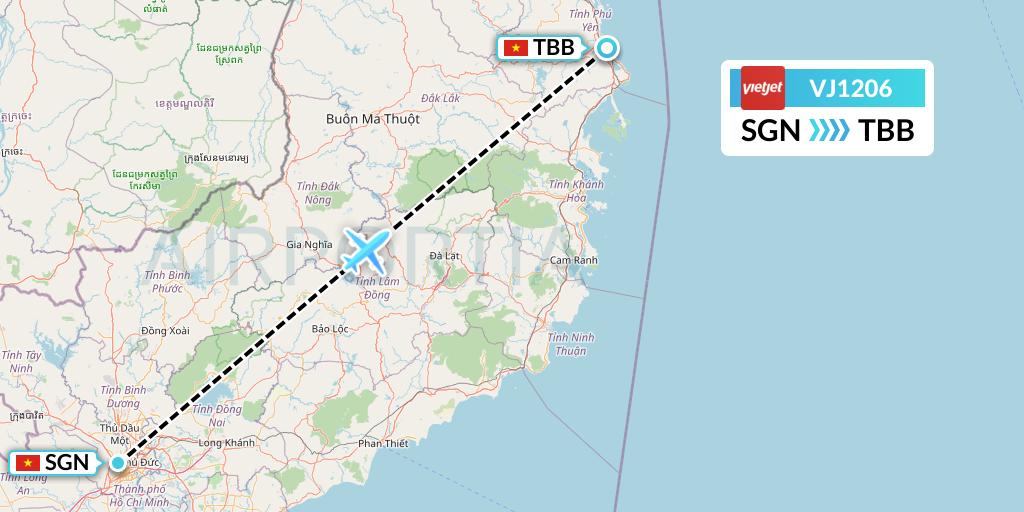 VJ1206 VietJet Air Flight Map: Ho Chi Minh City to Tuy Hoa