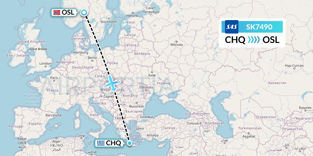 SK7490 SAS Flight Map: Chania to Oslo
