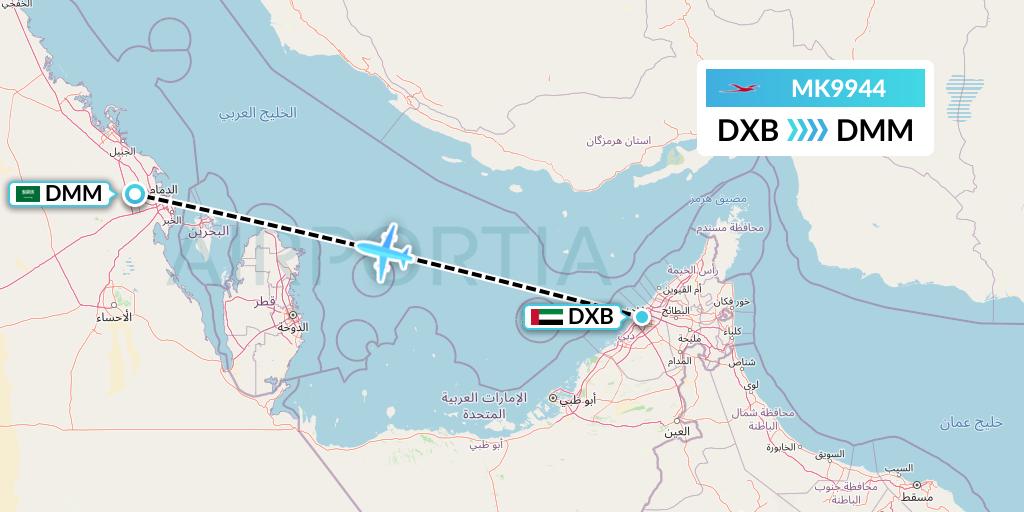 MK9944 Air Mauritius Flight Map: Dubai to Dammam