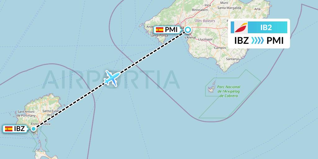 IB2 Iberia Flight Map: Ibiza to Palma de Mallorca