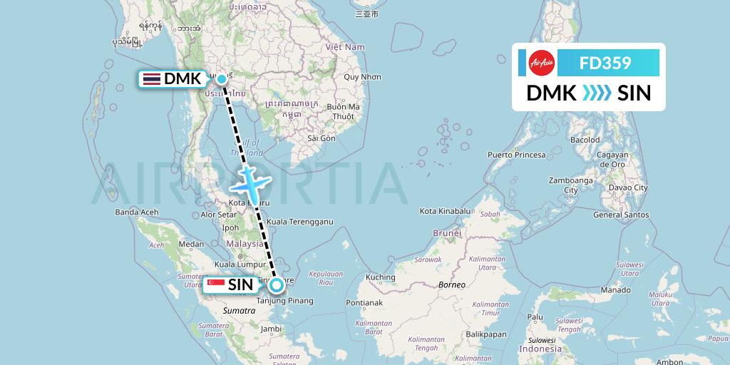 FD359 Thai AirAsia Flight Map: Bangkok to Singapore