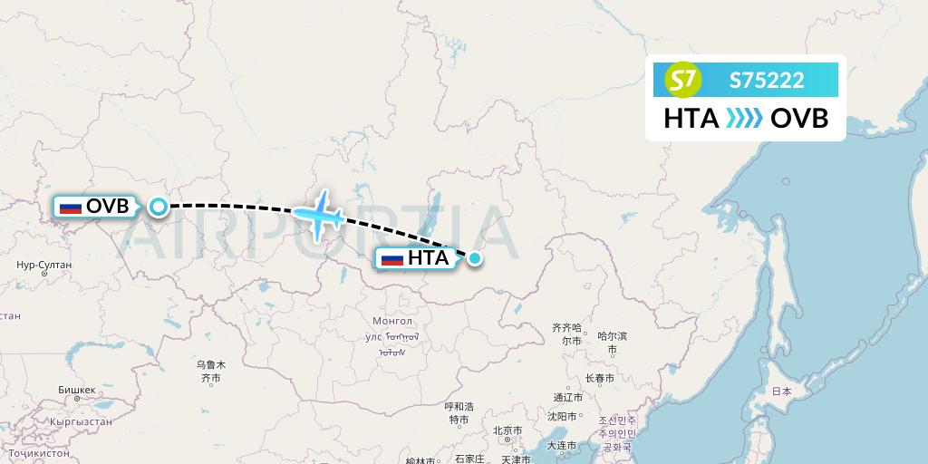 S75222 S7 Airlines Flight Map: Chita to Novosibirsk