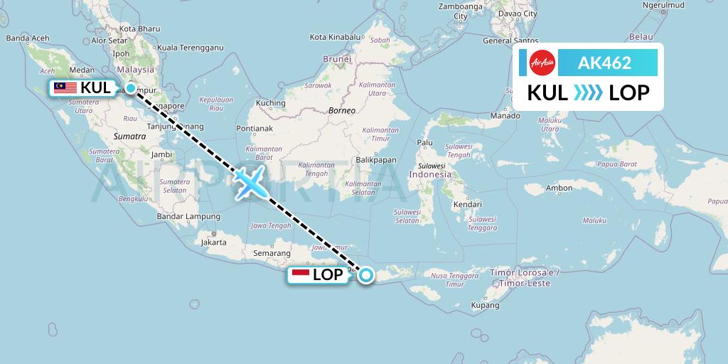 AK462 AirAsia Flight Map: Kuala Lumpur to Lombok