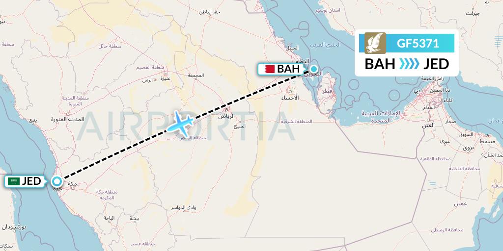 GF5371 Gulf Air Flight Map: Bahrain to Jeddah