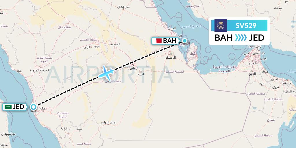 SV529 Saudi Arabian Airlines Flight Map: Bahrain to Jeddah