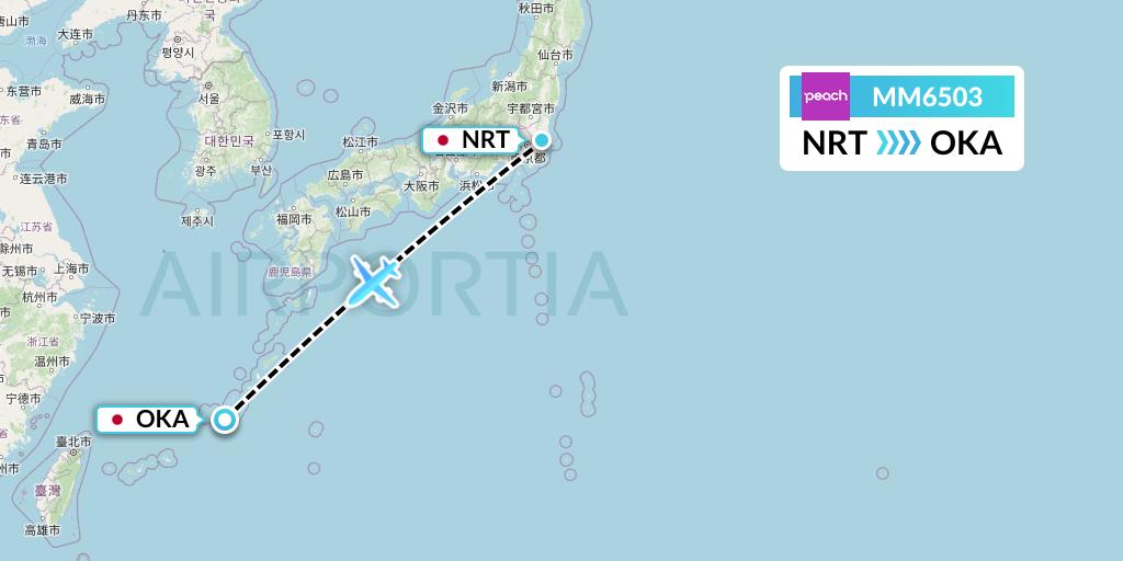MM6503 Peach Aviation Flight Map: Tokyo to Naha