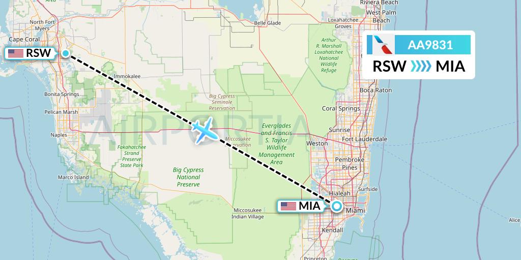 AA9831 American Airlines Flight Map: Fort Myers to Miami