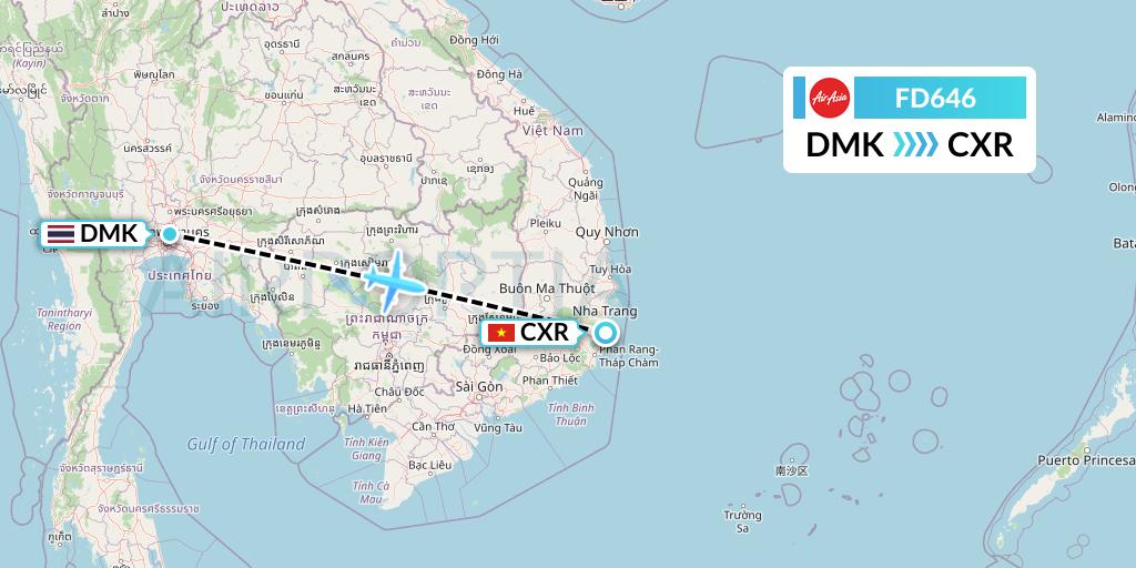 FD646 Thai AirAsia Flight Map: Bangkok to Nha Trang