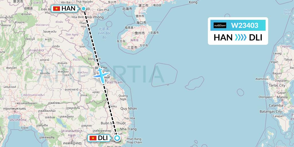 W23403 Flex Flight Flight Map: Hanoi to Da Lat