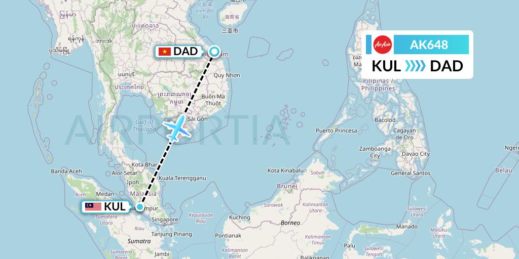 AK648 AirAsia Flight Map: Kuala Lumpur to Da Nang