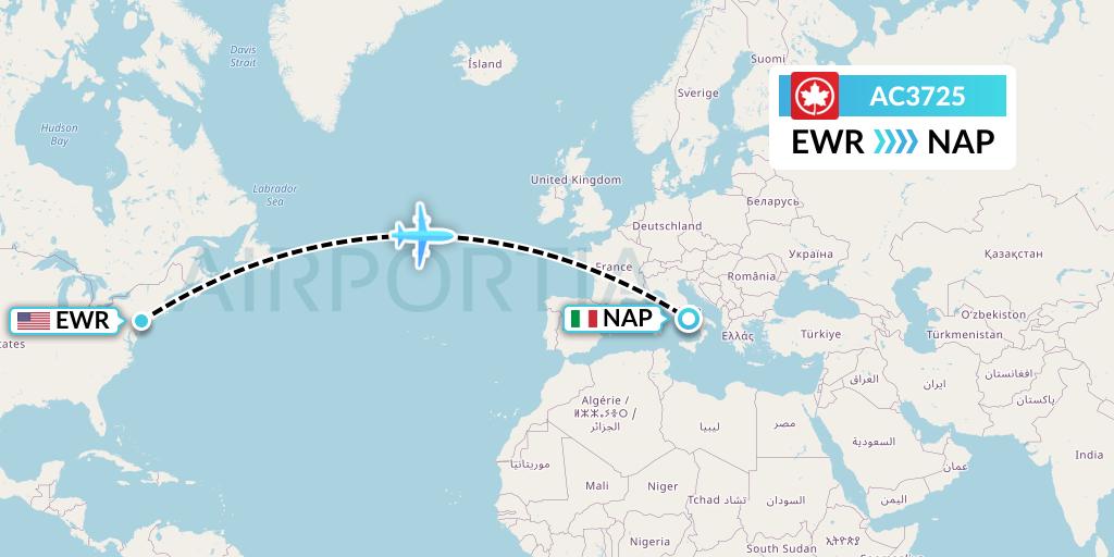 AC3725 Air Canada Flight Map: New York to Naples