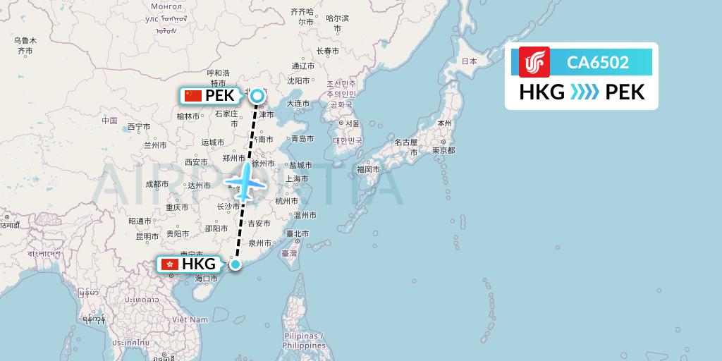 CA6502 Air China Flight Map: Hong Kong to Beijing