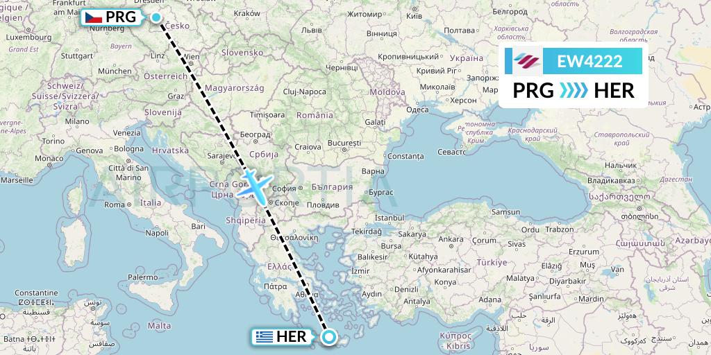 EW4222 Eurowings Flight Map: Prague to Heraklion