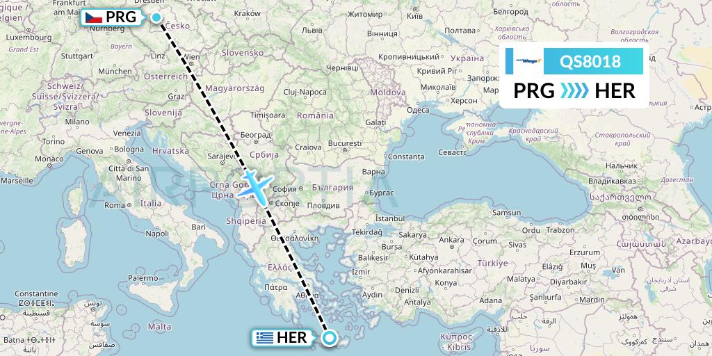 QS8018 Smartwings Flight Map: Prague to Heraklion